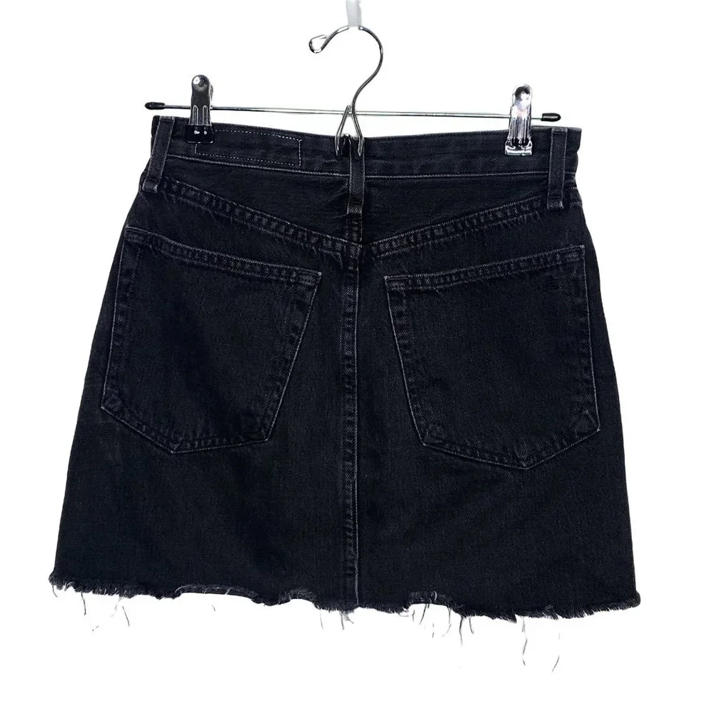rag & bone Anna Raven Black Raw Hem Full Zip Front Mini Skirt Denim Size 24 - Picture 4 of 12